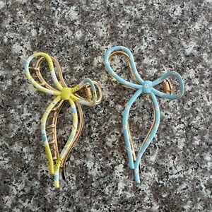 Yellow and Blue Bow Hair Clips